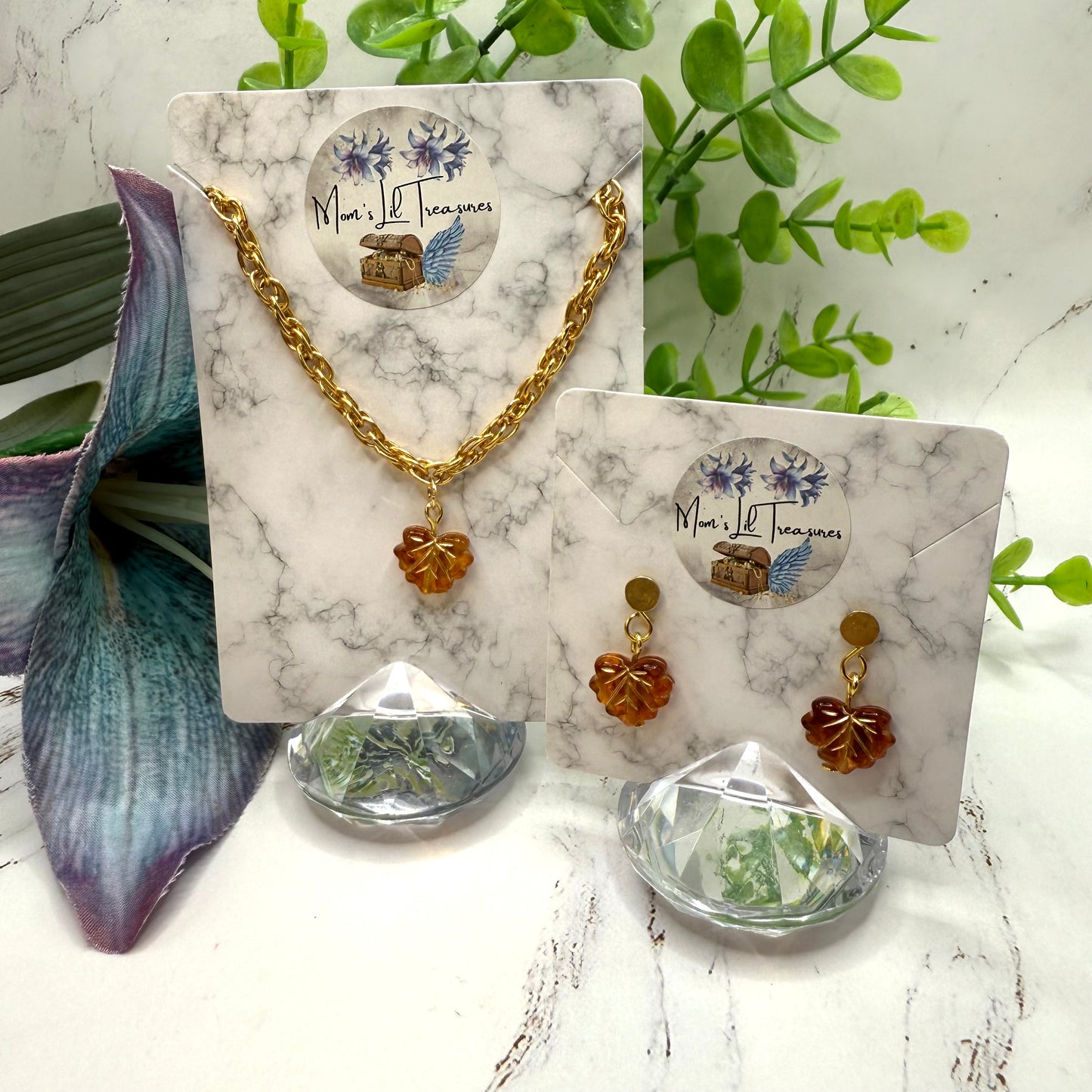 Autumn Fall Leaf Leaves Doll Earring DANGLE ONLY and Necklace • 18” Fashion Doll Jewelry