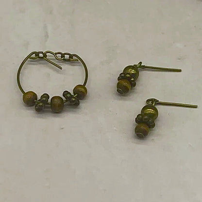 Brown Bronze Beaded Wire Doll Necklace Earring Set • 10-12” 1:6 Doll Jewelry