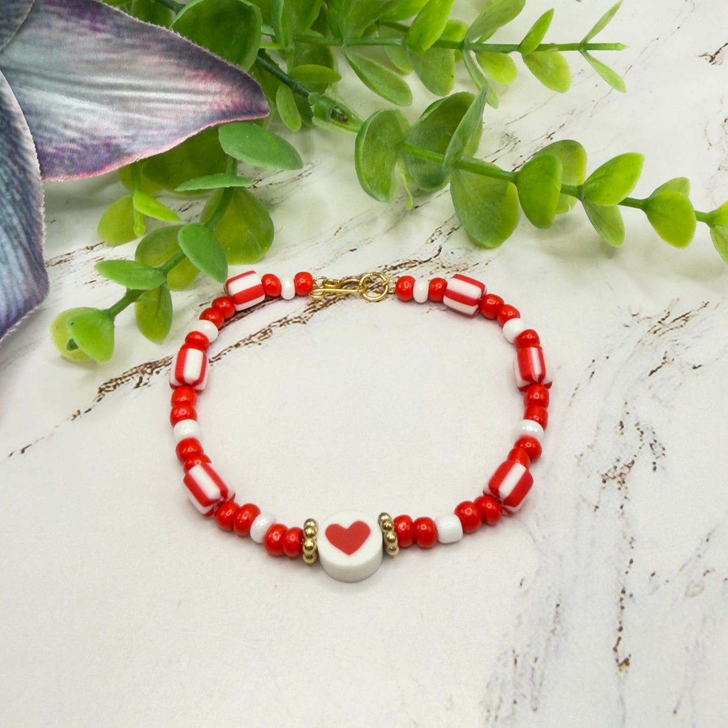 Red White Beaded Heart Valentine’s Day Doll Necklace • 18 Inch Fashion Doll Jewelry