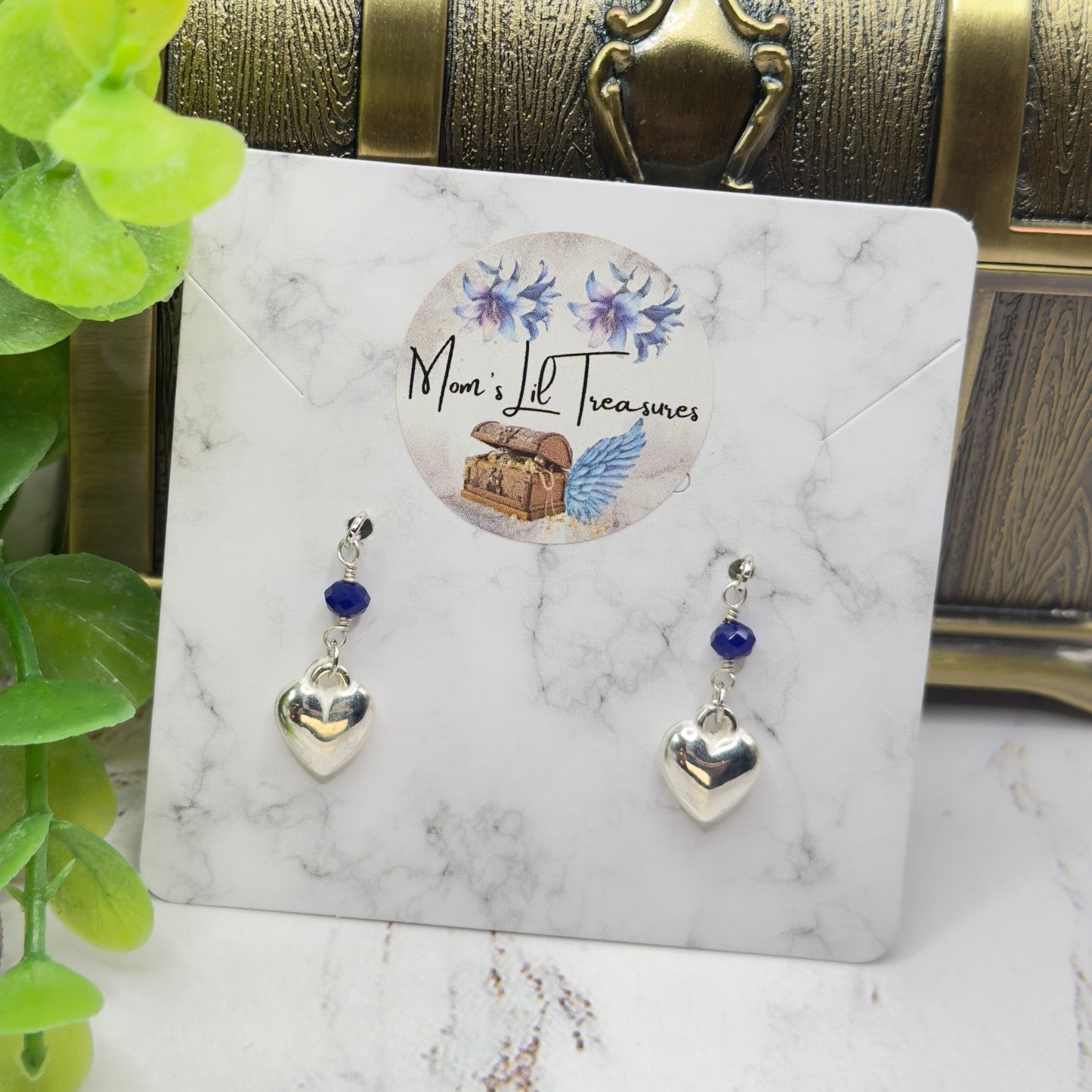 Silver Heart Blue Crystal Dangle Doll Earrings • 18 Inch Fashion Doll Jewelry
