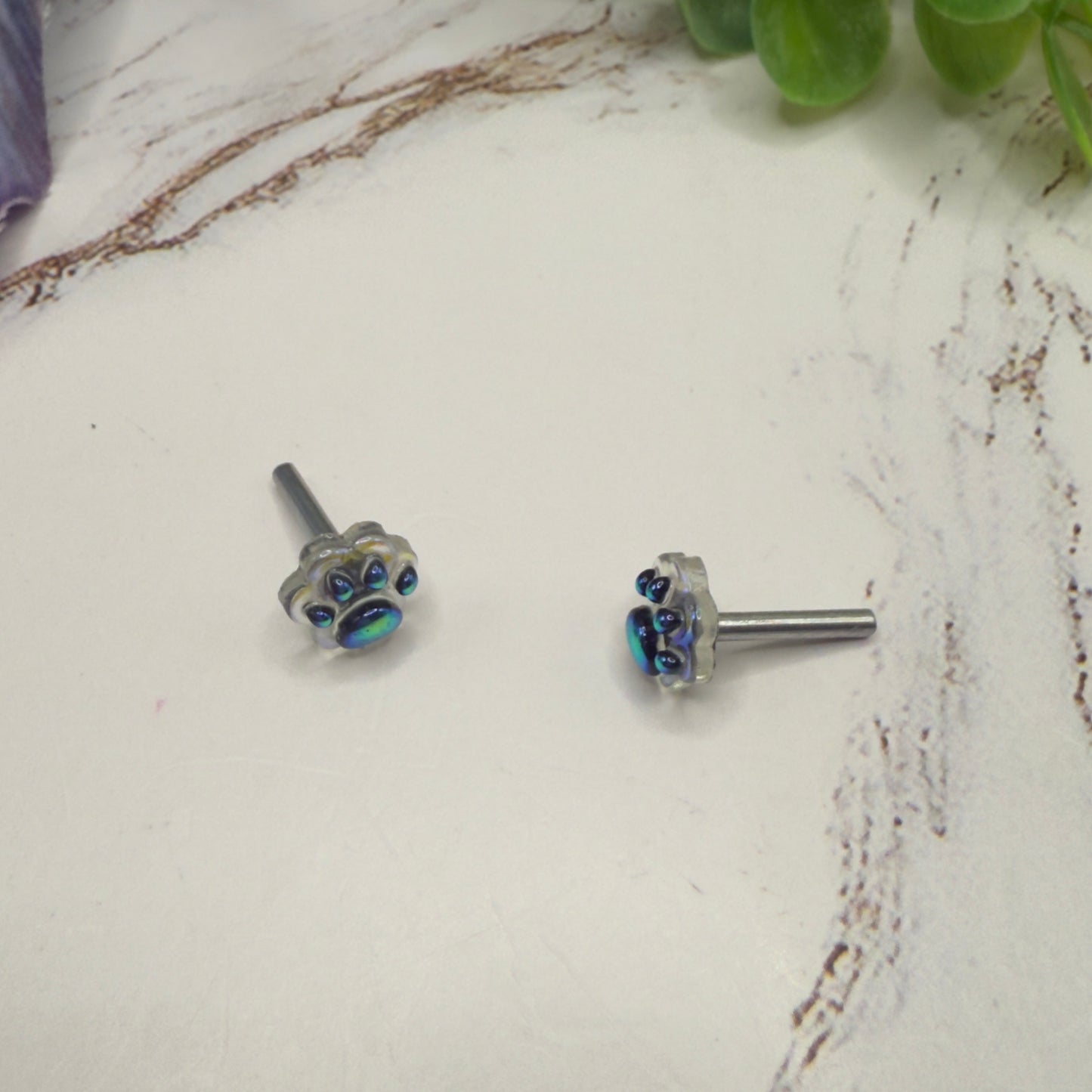 Blue Rainbow Effect Paw Print Post Doll Earrings • 2mm Post 18 Inch Fashion Doll