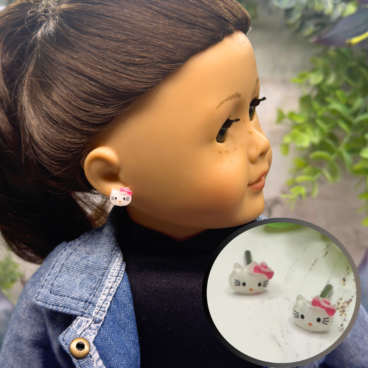 Hello Cat Kitty Pink Bow Post Doll Earrings • 2mm Post for 18 Inch Fashion Doll