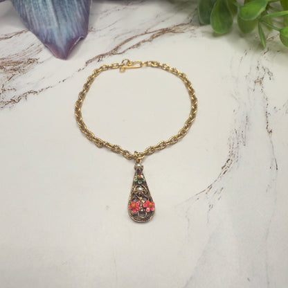 Teardrop Charm Floral Design Gold Chain Doll Necklace • 18 Inch Fashion Doll Jewelry