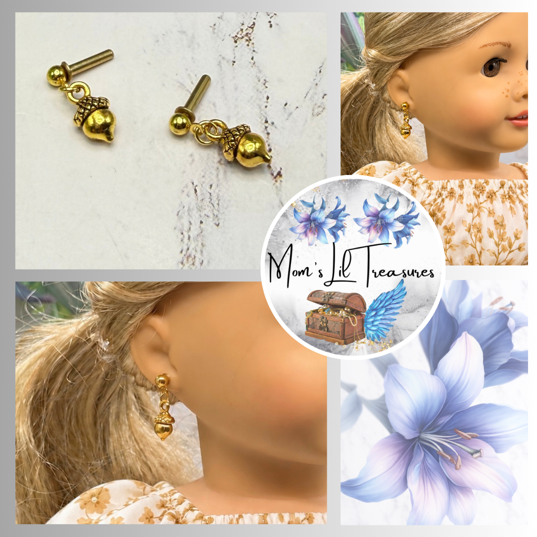 Acorn Autumn Gold Dangle 2mm Post Doll Earrings • fits 18 Inch Doll • American Girl