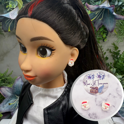 Santa Silicone Plastic Post Christmas Doll Earrings • 18 Inch Fashion Doll Jewelry