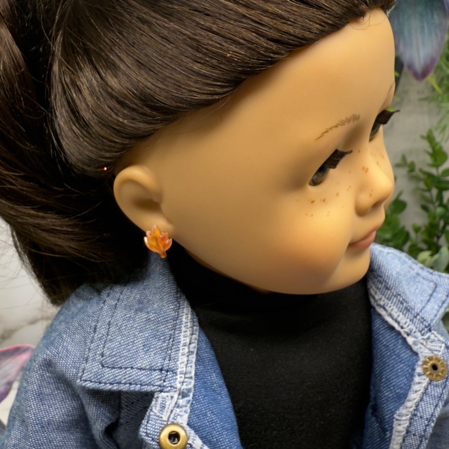 Golden Autumn Fall Leaf Post Doll Earrings • 2mm Post for 18 Inch Fashion Doll