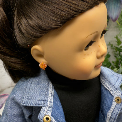 Golden Autumn Fall Leaf Post Doll Earrings • 2mm Post for 18 Inch Fashion Doll