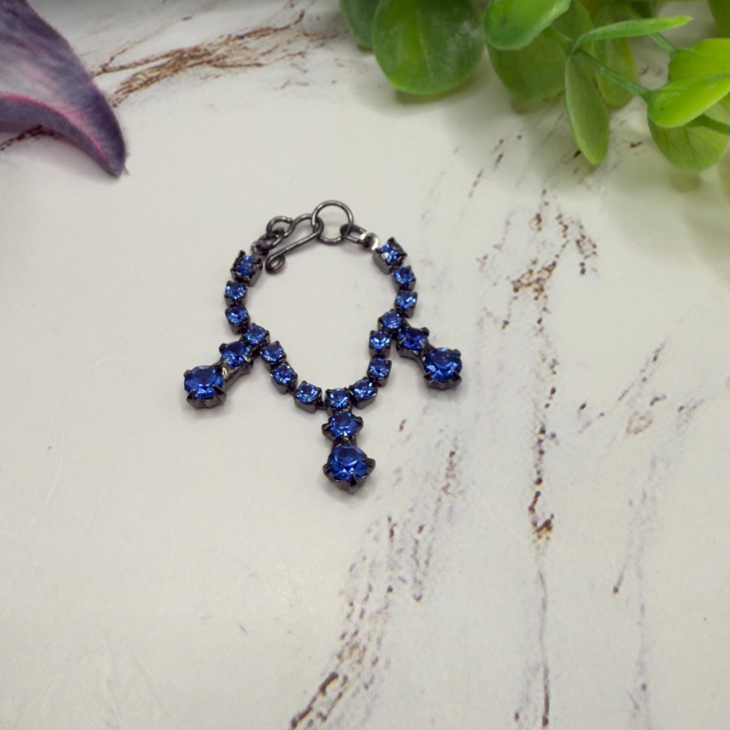 Blue Rhinestone Drop Black Metal Doll Necklace • 16 Inch Fashion Doll Jewelry