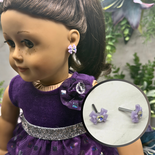 Purple Bow Rhinestone Heart Post Doll Earrings
 •2mm Post fit 18 Inch Fashion Doll