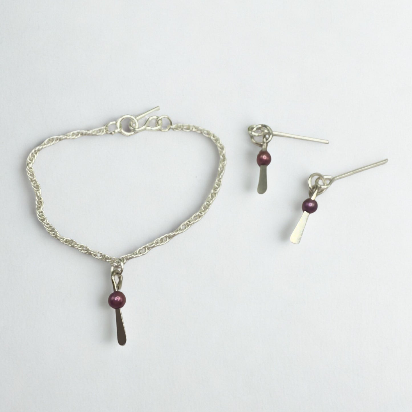 Silver Dangle Purple Pearl Doll Necklace & Earrings • 16 Inch Fashion Doll Jewelry