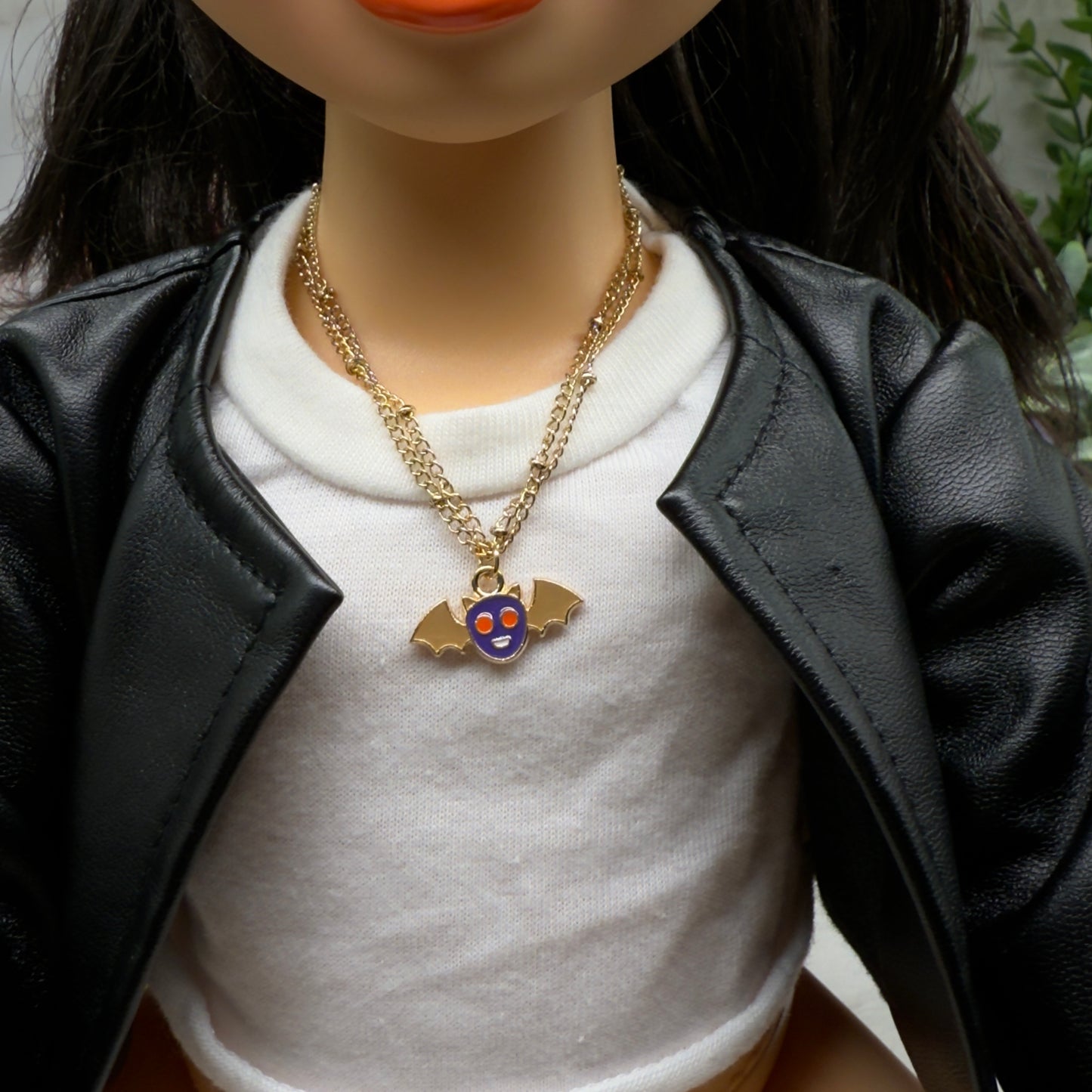 Cartoon Bat Pendant Double Gold Chain Doll Necklace Halloween 
• 18 Inch Fashion Doll Jewelry