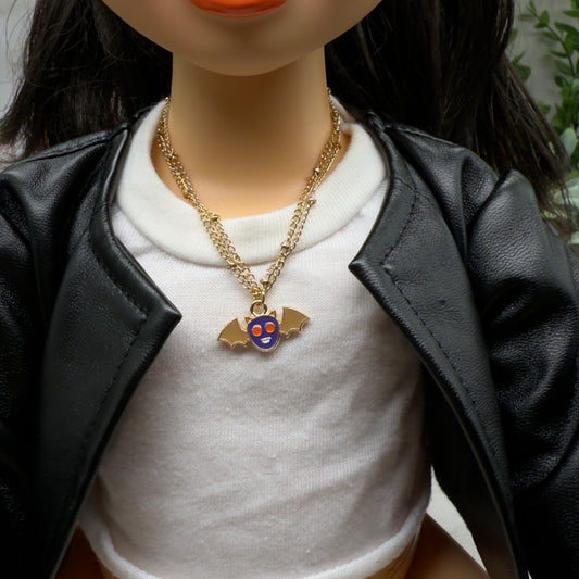 Cartoon Bat Pendant Double Gold Chain Doll Necklace Halloween 
• 18 Inch Fashion Doll Jewelry