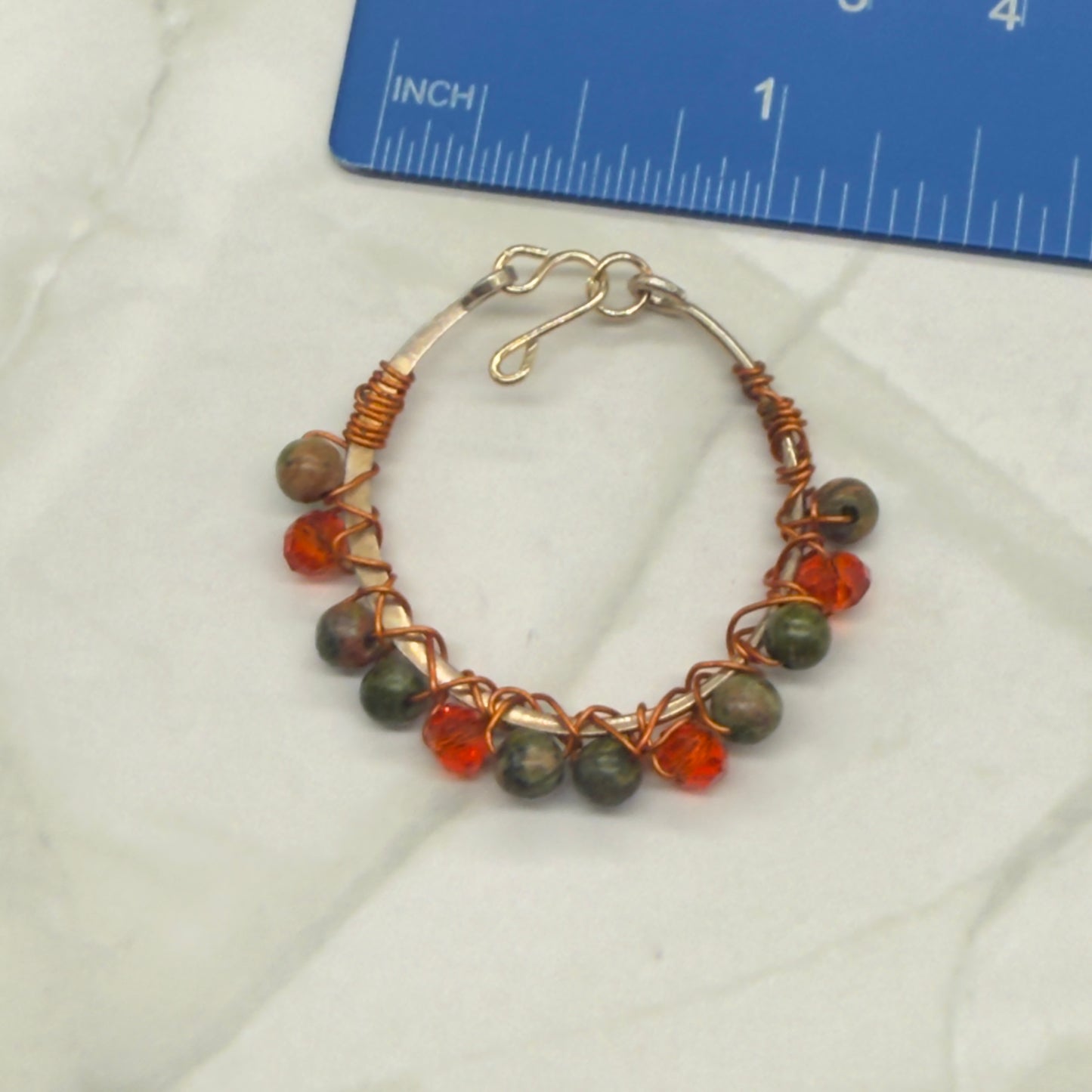 Orange Brown Green Bead Wire Choker Doll Necklace • 16 Inch Fashion Doll Jewelry