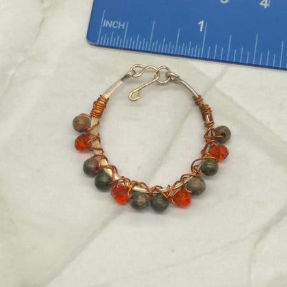 Orange Brown Green Bead Wire Choker Doll Necklace • 16 Inch Fashion Doll Jewelry