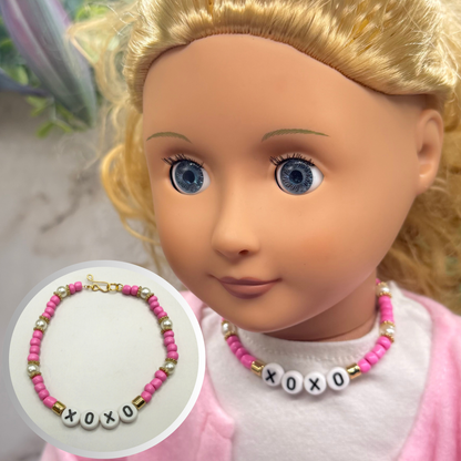 Pink & Pearl Beaded XOXO Doll Necklace Valentine’s Day • 18 Inch Fashion Doll Jewelry