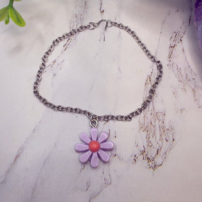 Purple Flower Daisy Charm Silver Chain Doll Necklace• 18 Inch Fashion Doll Jewelry