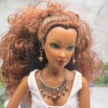 Copper Bronze Dangle Bib Style Doll Necklace & Earrings Set • 16 Inch Fashion Doll Jewelry