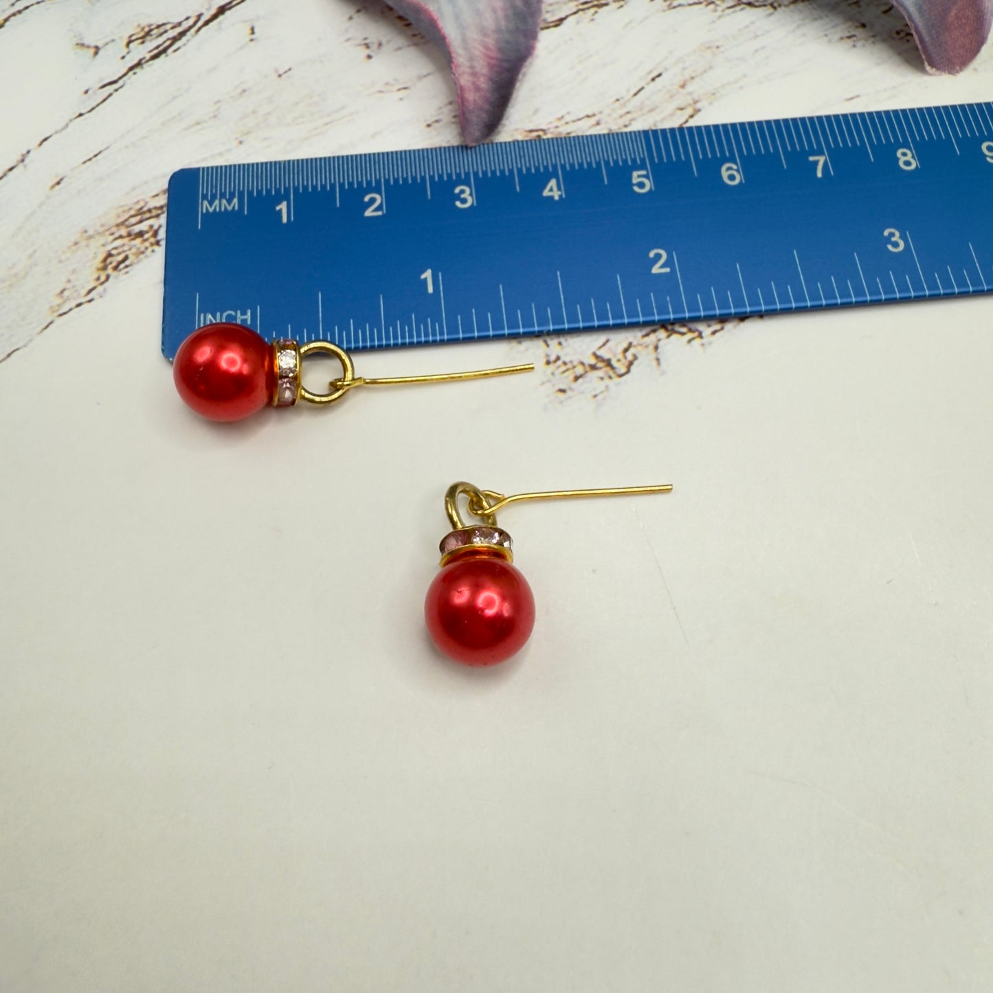 Red Pearl Christmas Ornament Layer Doll Necklace & Earrings • 18 Inch Fashion Doll Jewelry