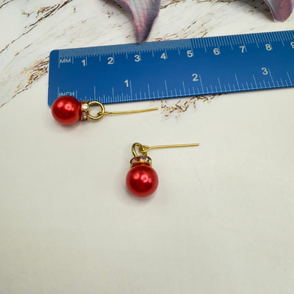 Red Pearl Christmas Ornament Layer Doll Necklace & Earrings • 18 Inch Fashion Doll Jewelry
