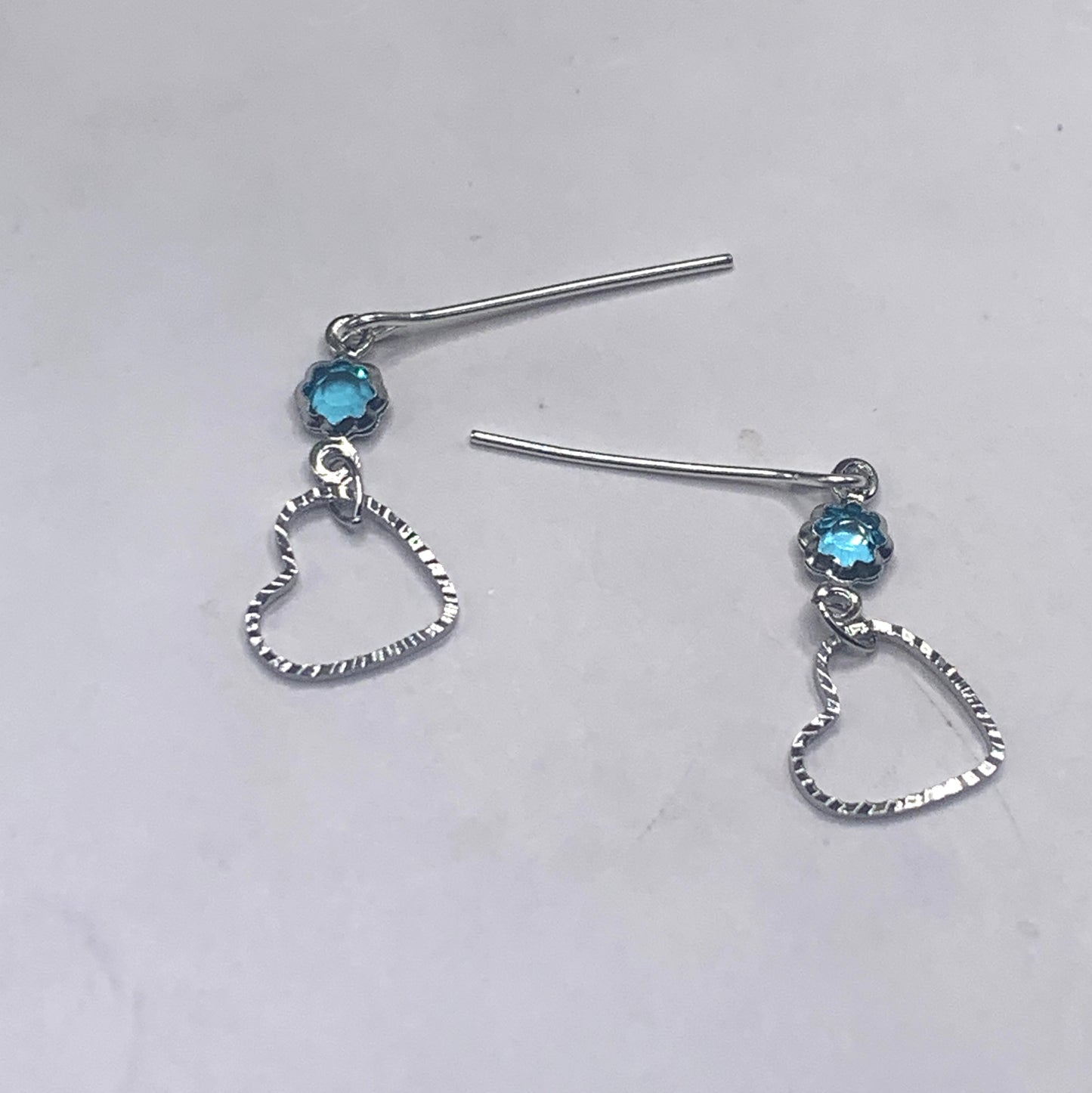 Blue Crystal Silver Heart Dangle Doll Earrings • 18 Inch Fashion Doll Jewelry