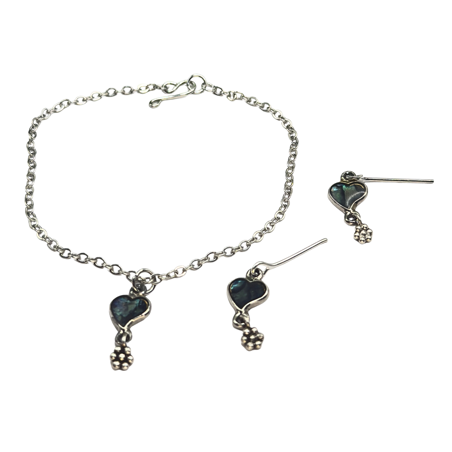 Abalone Silver Heart Dangle Doll Necklace & Earrings Set • 18 Inch Fashion Doll Jewelry