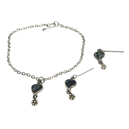 Abalone Silver Heart Dangle Doll Necklace & Earrings Set • 18 Inch Fashion Doll Jewelry