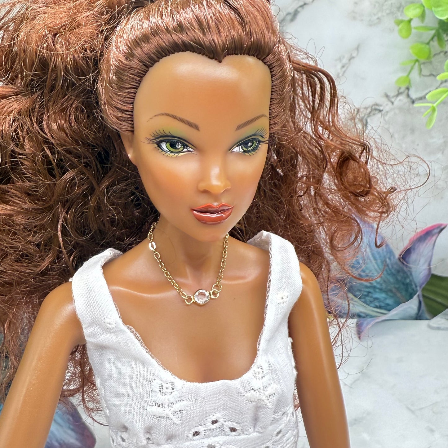 Round Clear Crystal Gold Chain Doll Necklace • 16 Inch Fashion Doll Jewelry