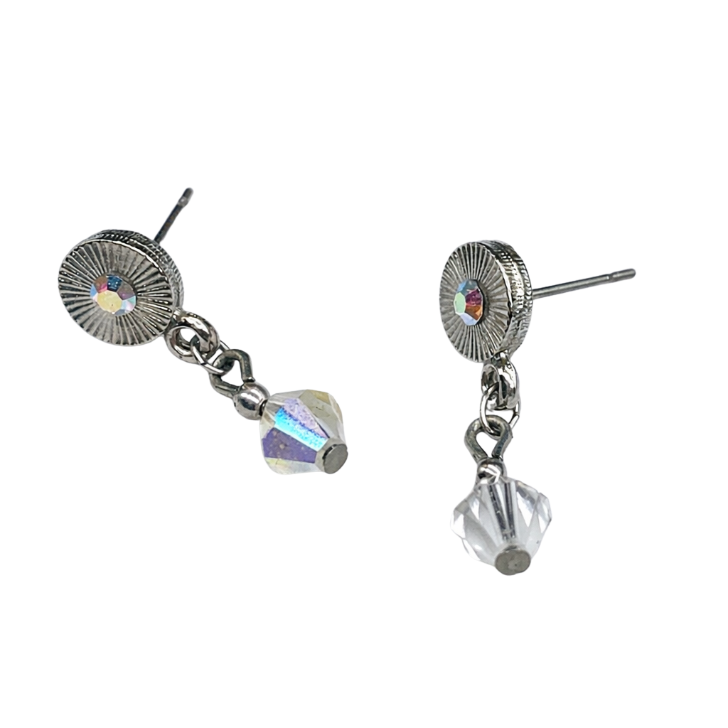 Rhinestone Clear Crystal Silver Tone Dangle Post Doll Earrings for 18 Inch Doll