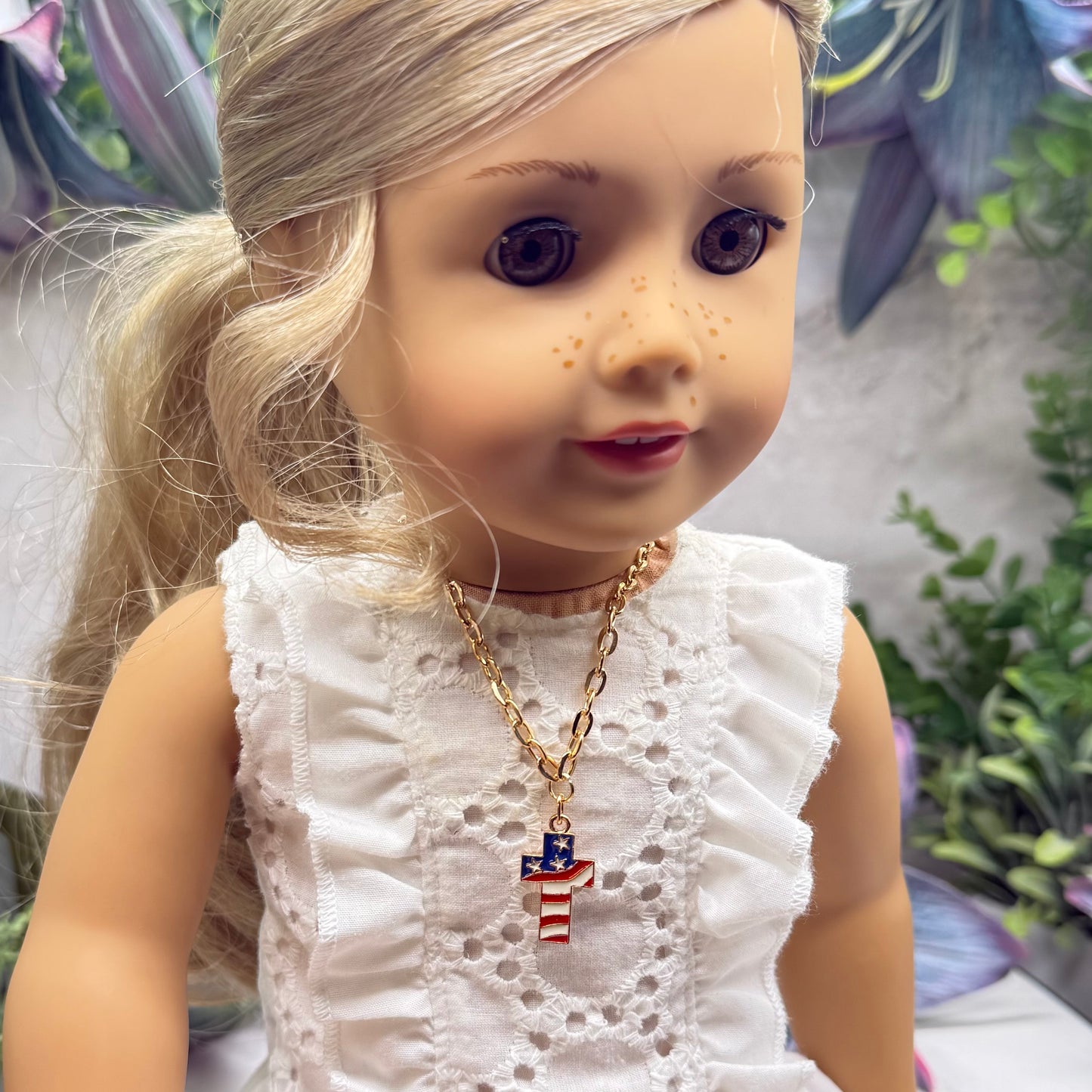 Red White Blue Flag Cross Charm Doll Necklace for 18 Inch Fashion Doll