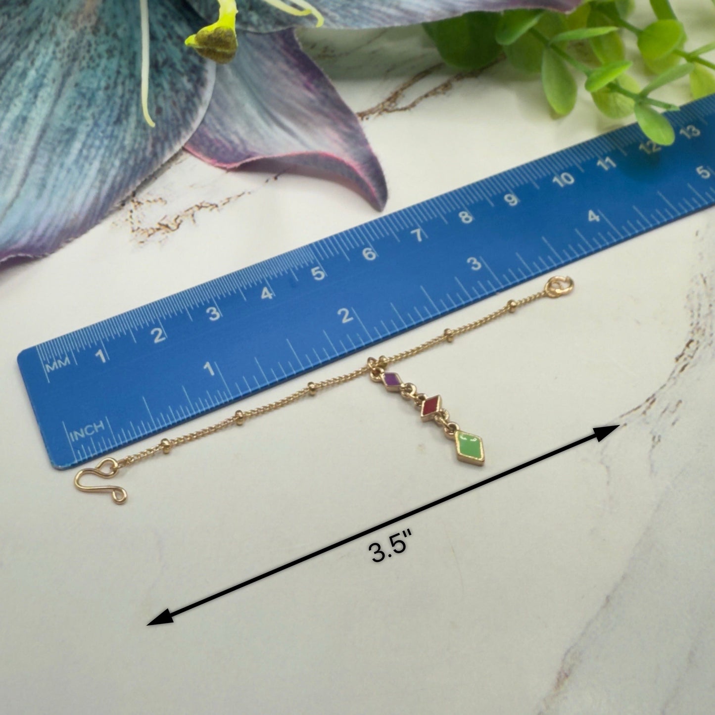 Multi Color Diamond Charm Y-Drop Gold Doll Necklace • 16 Inch Doll Jewelry