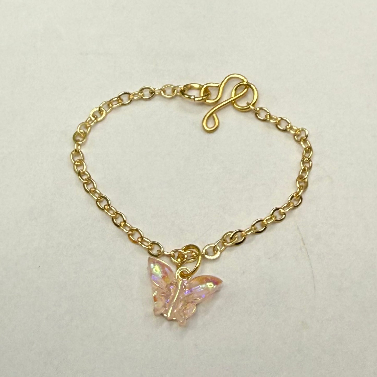 Light Pink Iridescent Acrylic Butterfly Charm Gold Doll Necklace for 16 Inch Fashion Dolls