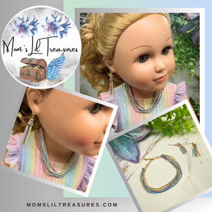 Multi Color Serpentine Chain Doll Necklace & Tassel Earrings • 18 Inch Fashion Doll Jewelry