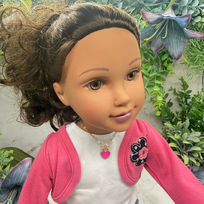 Pink Heart Lock Charm Doll Necklace • 18 Inch Fashion Doll Jewelry