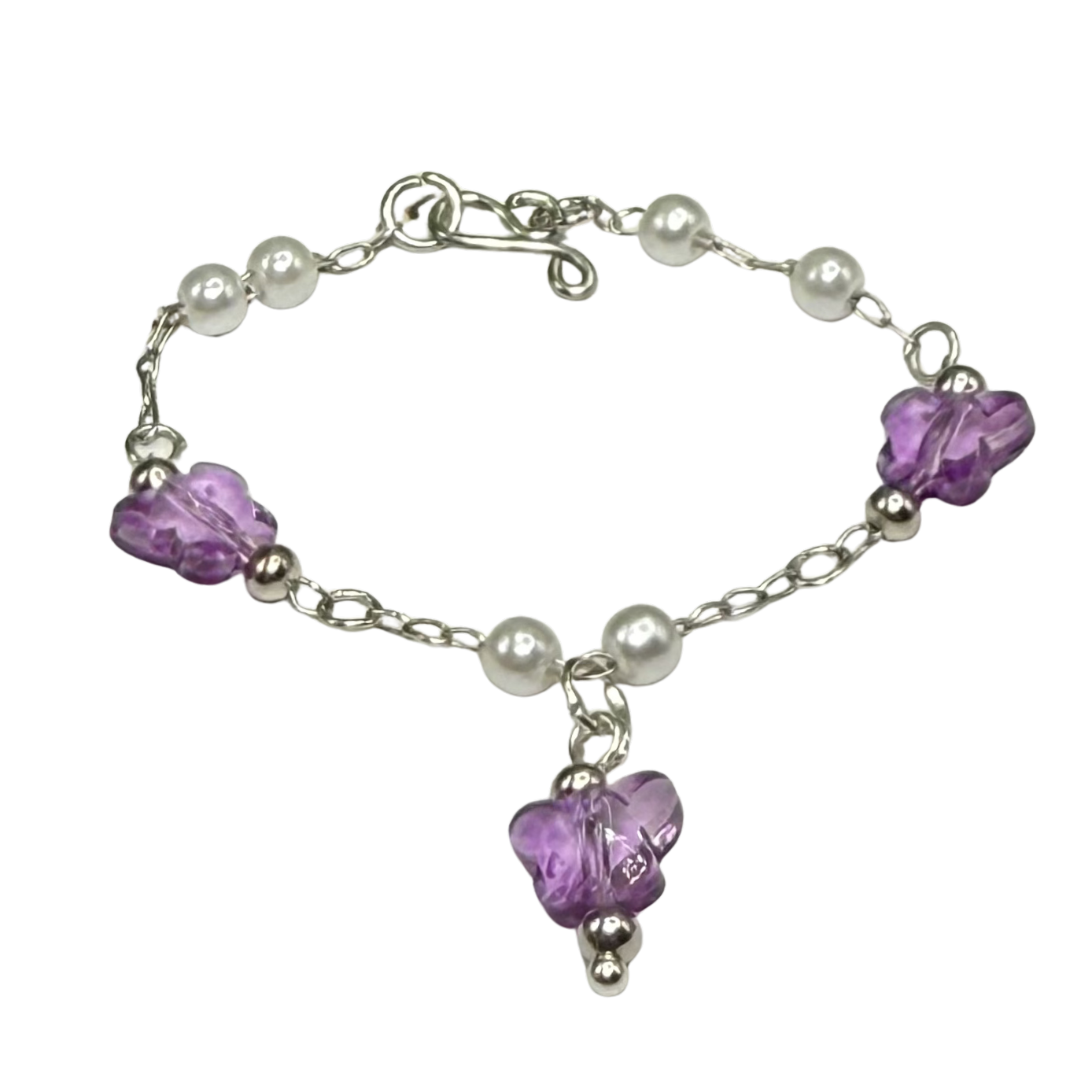 Purple Acrylic Crystal Butterfly & Pearl Silver Chain Doll Necklace for 14 Inch Fashion Dolls
