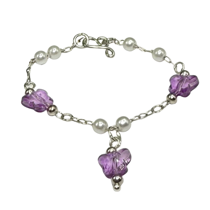 Purple Acrylic Crystal Butterfly & Pearl Silver Chain Doll Necklace for 14 Inch Fashion Dolls