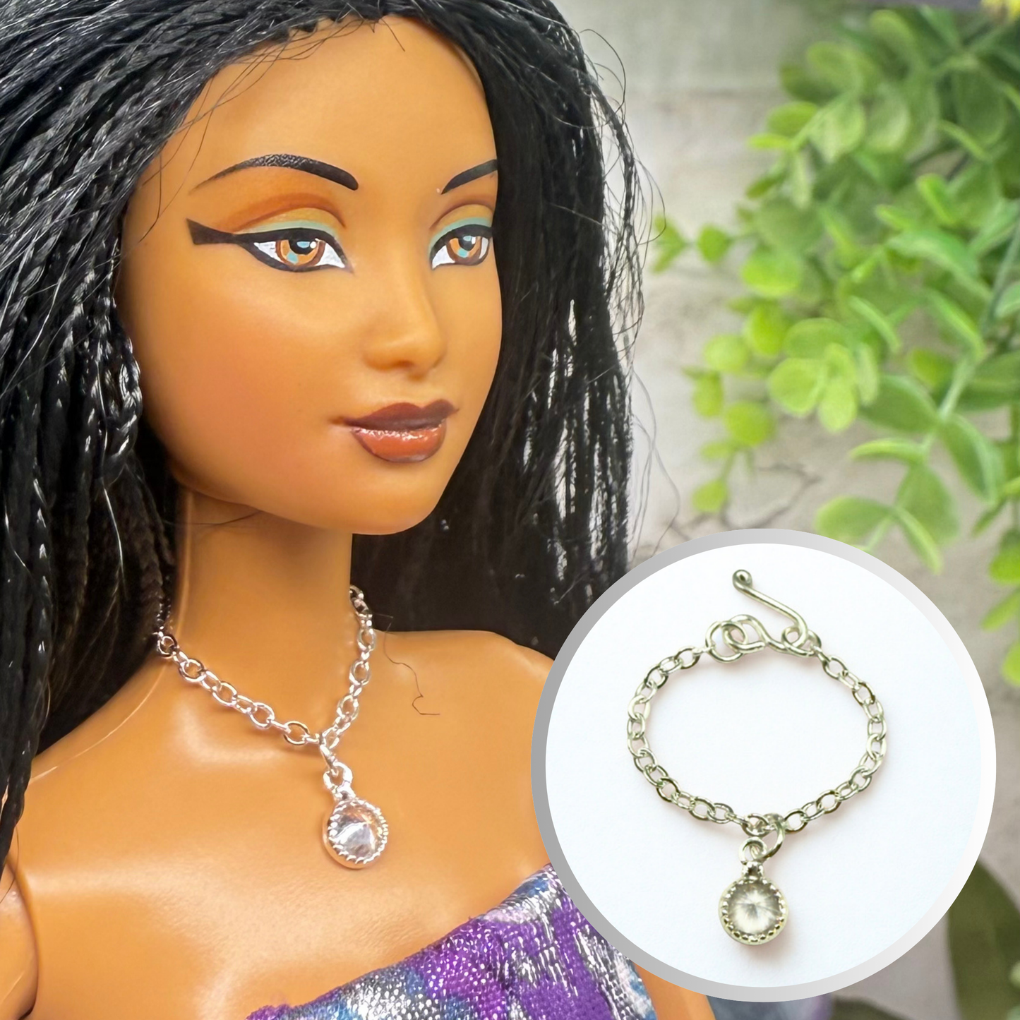 Round Clear Crystal Silver Doll Necklace • 10-12 Inch Fashion Doll Jewelry 1:6