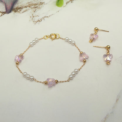 Light Pink Acrylic Crystal & Pearl Beaded Doll Necklace and Earrings Set • 18 Inch Fashion Doll Jewelry
