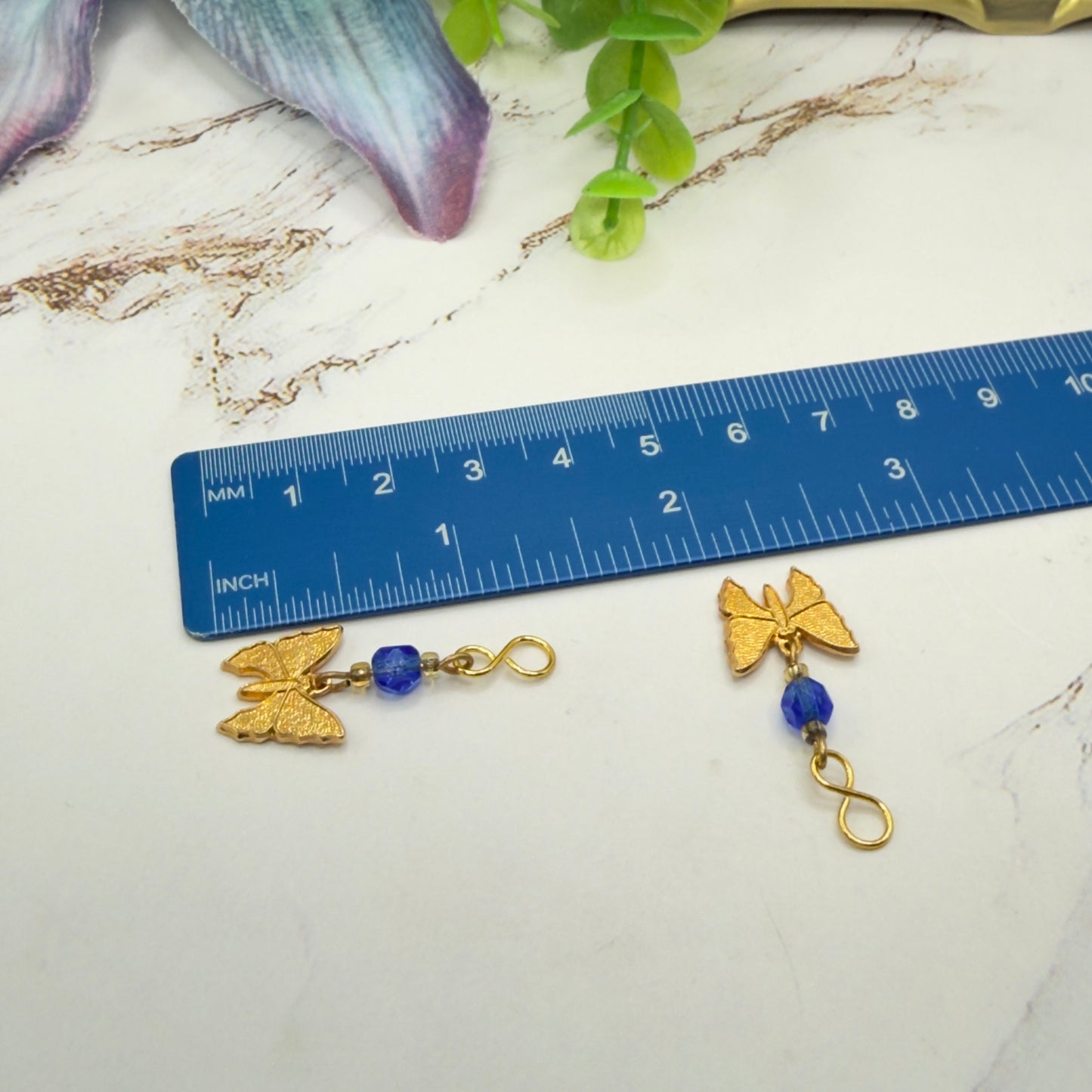 Gold Butterfly Blue Crystal Doll Earring DANGLE ONLY • 18 Inch Fashion Doll Jewelry