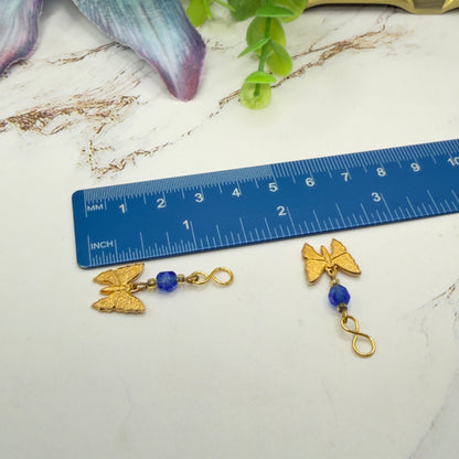 Gold Butterfly Blue Crystal Doll Earring DANGLE ONLY • 18 Inch Fashion Doll Jewelry