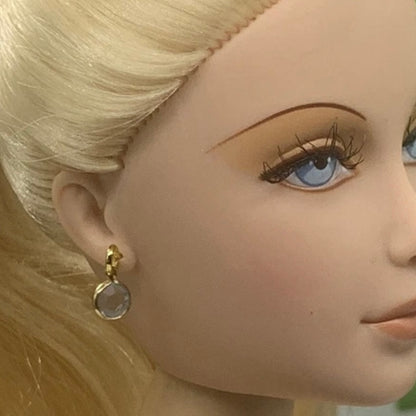 Round Blue Crystal Gold Dangle Doll Earrings •  16” Doll Jewelry