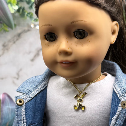 Yellow Ears Paws Floppy Ear Bunny Charm Gold Doll Necklace • 18 Inch Fashion Doll Jewelry