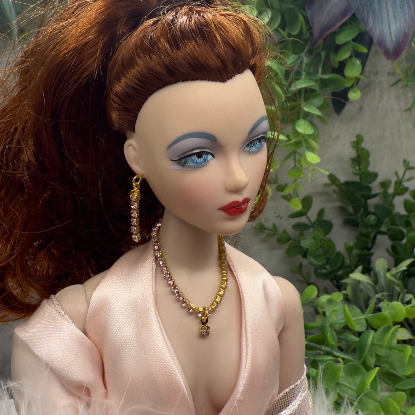 Pink Rhinestone Doll Necklace Earrings Set • 16” Fashion Doll Jewelry