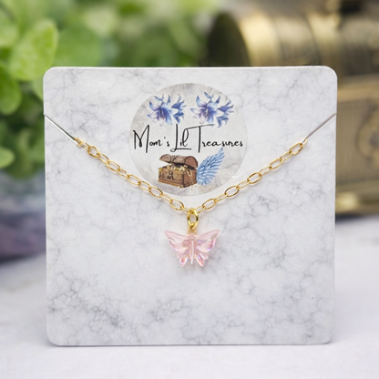 Light Pink Acrylic Butterfly Charm Gold Doll Necklace for 10-12 Inch Fashion Dolls 1:6