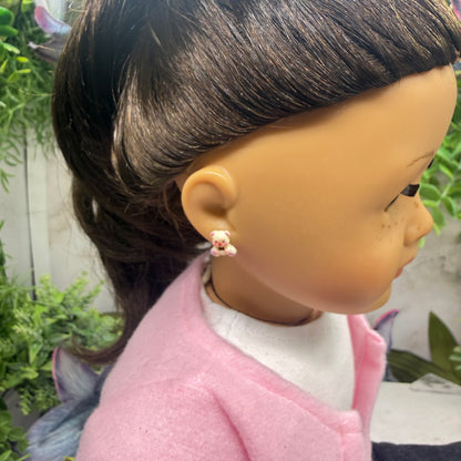 Teddy Bear Bow Tie Purple Heart Paws Post Doll Earrings • 2mm Post for 18 Inch Fashion Doll