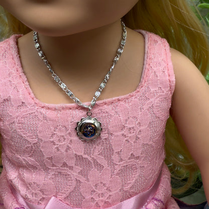 Blue Purple Flower Silver Filigree Pendant Doll Necklace • 18 Inch Fashion Doll Jewelry