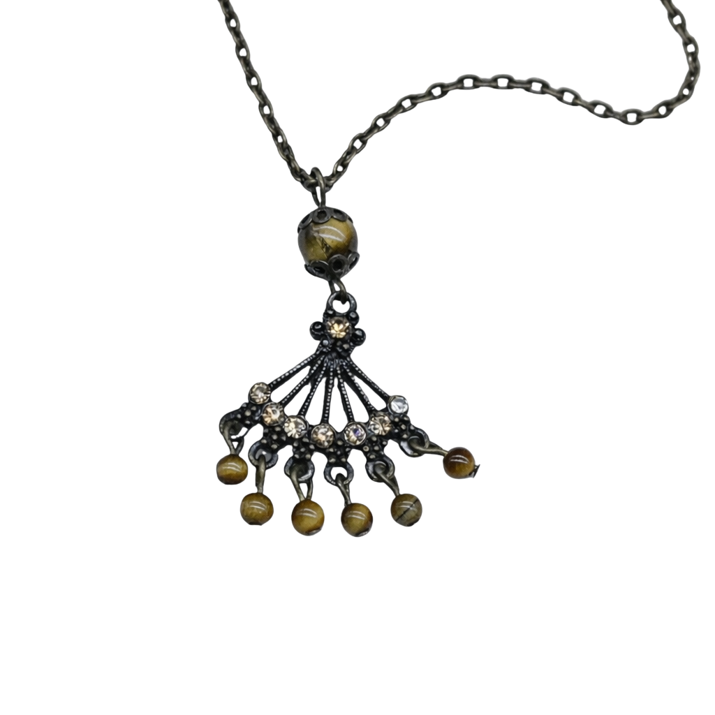 Bronze Fan Design Brown Bead Dangle Pendant Doll Necklace • 18 inch Doll Jewelry