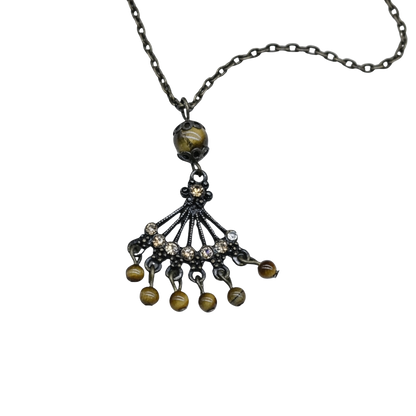 Bronze Fan Design Brown Bead Dangle Pendant Doll Necklace • 18 inch Doll Jewelry