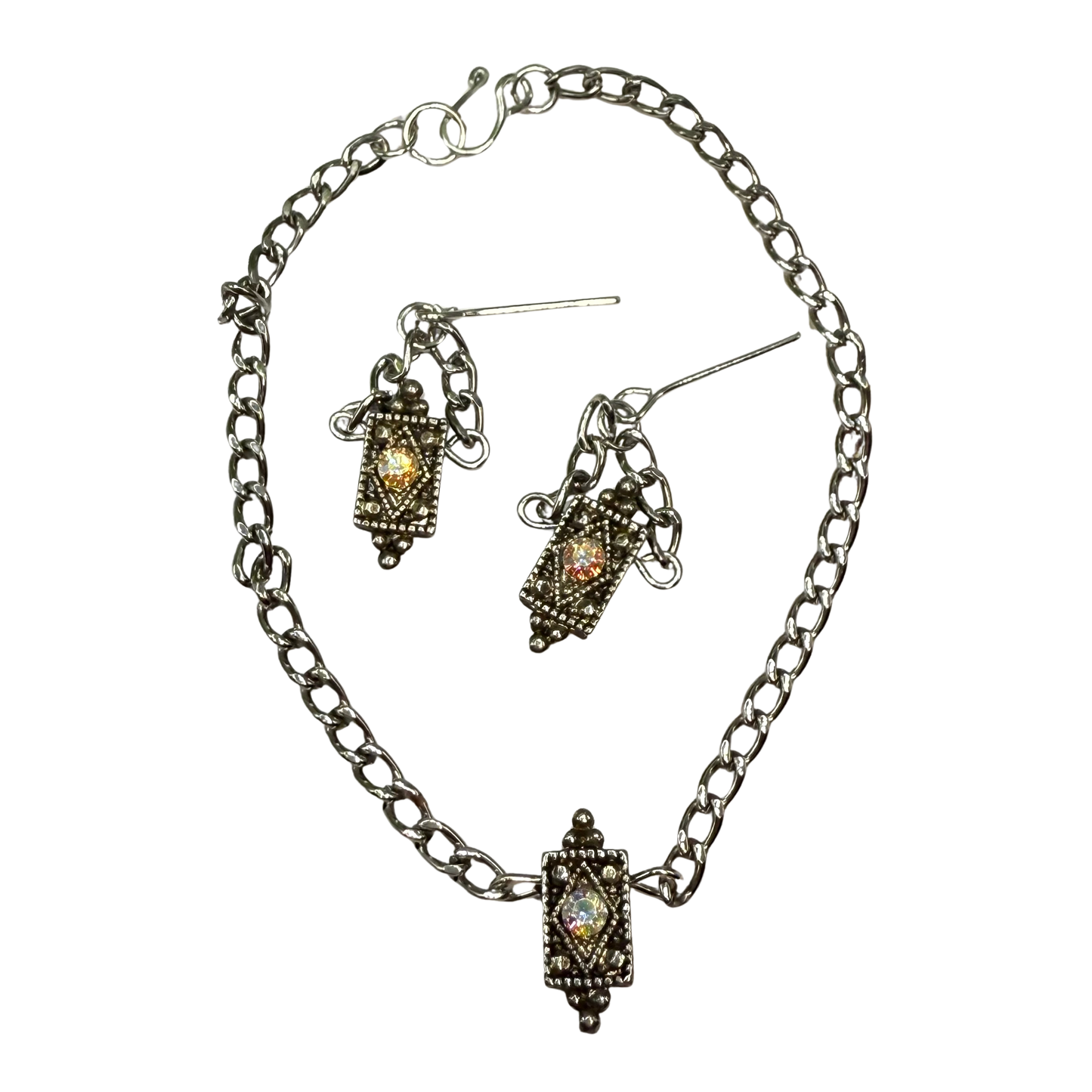 Clear Aurora Borealis Rhinestone Silver Chain Doll Necklace • 18 Inch Fashion Doll Jewelry