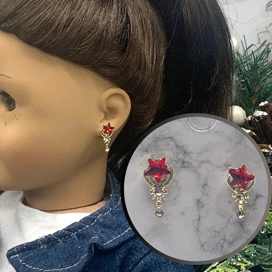 Red Rhinestone Star Heart Post Doll Earrings 2mm Post fit 18” American Girl Doll