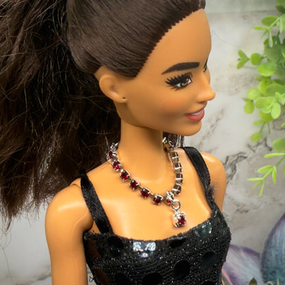 Ruby Red Rhinestone Doll Necklace • 10-12” 1:6 Fashion Doll Jewelry